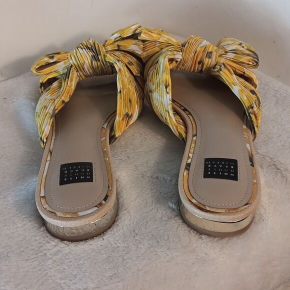 White House Black Market Elegant Yellow Bow Slide Sandals - Picture 3 of 6